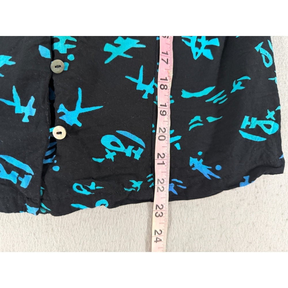 Maggie B. Tank Top Women M Black Blue Teal Asian Calligraphy Script Blouse Artsy - Picture 7 of 11